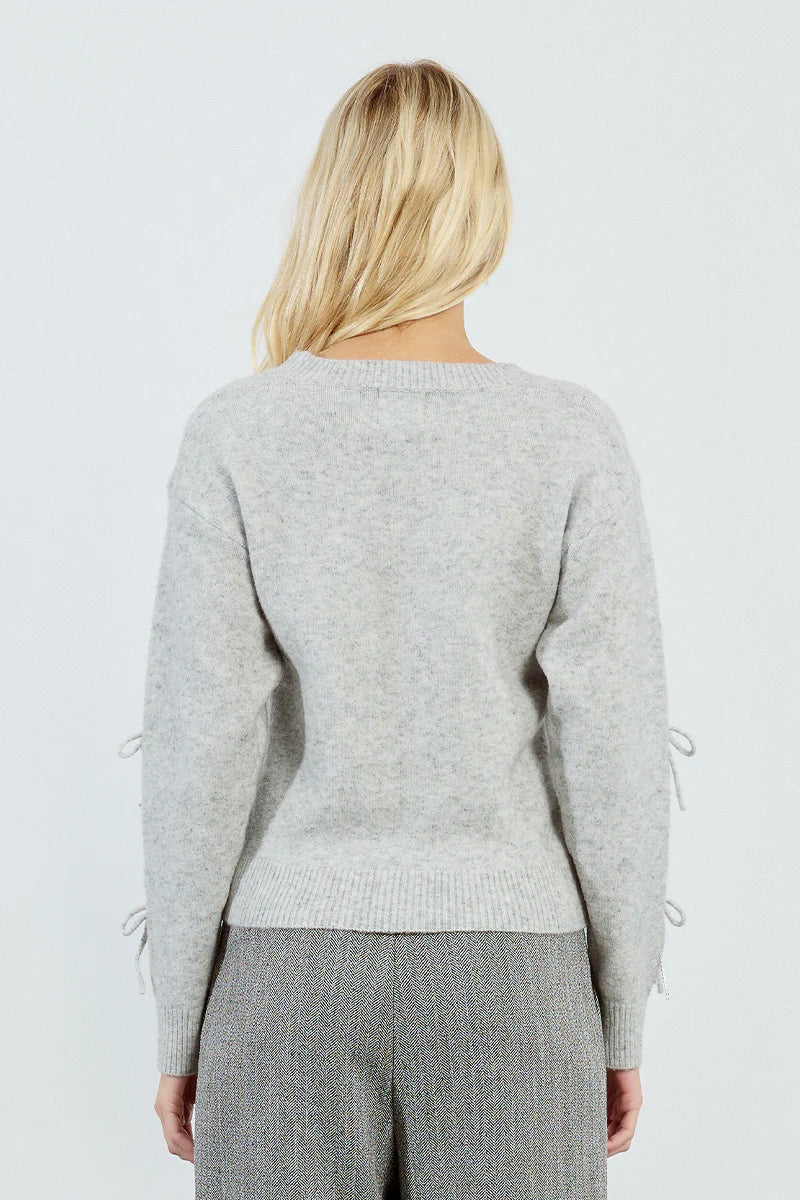 Grey Bow Pullover Sweater by Molly Bracken