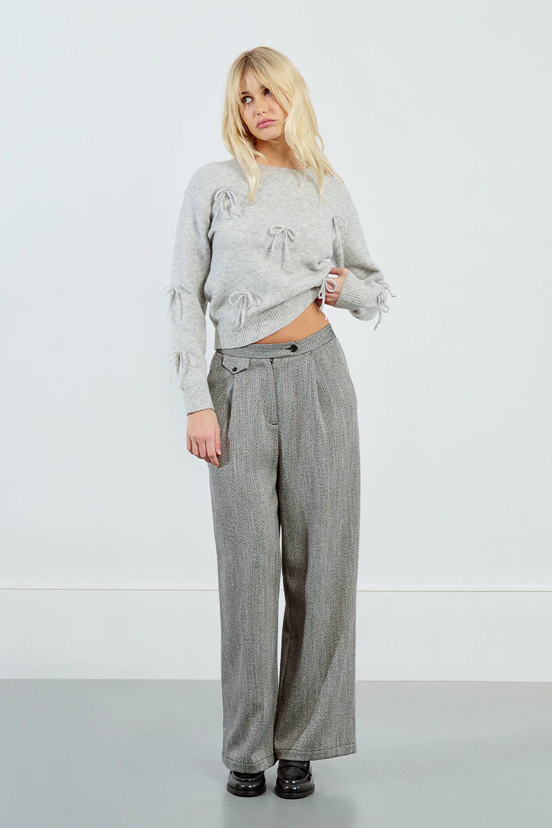 Grey Bow Pullover Sweater by Molly Bracken