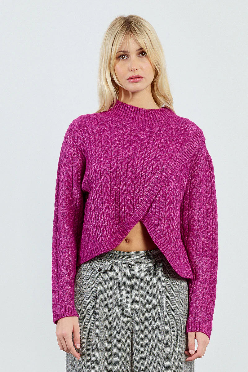 Magenta Mock Neck Criss Cross Front Sweater by Molly Bracken