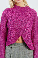 Magenta Mock Neck Criss Cross Front Sweater by Molly Bracken