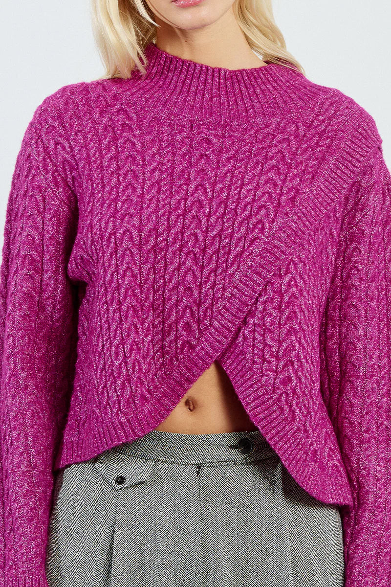 Magenta Mock Neck Criss Cross Front Sweater by Molly Bracken