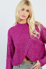 Magenta Mock Neck Criss Cross Front Sweater by Molly Bracken