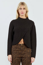 Black Mock Neck Criss Cross Front Sweater by Molly Bracken