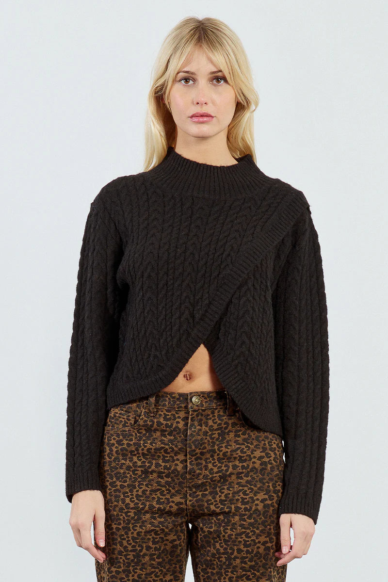 Black Mock Neck Criss Cross Front Sweater by Molly Bracken