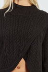 Black Mock Neck Criss Cross Front Sweater by Molly Bracken