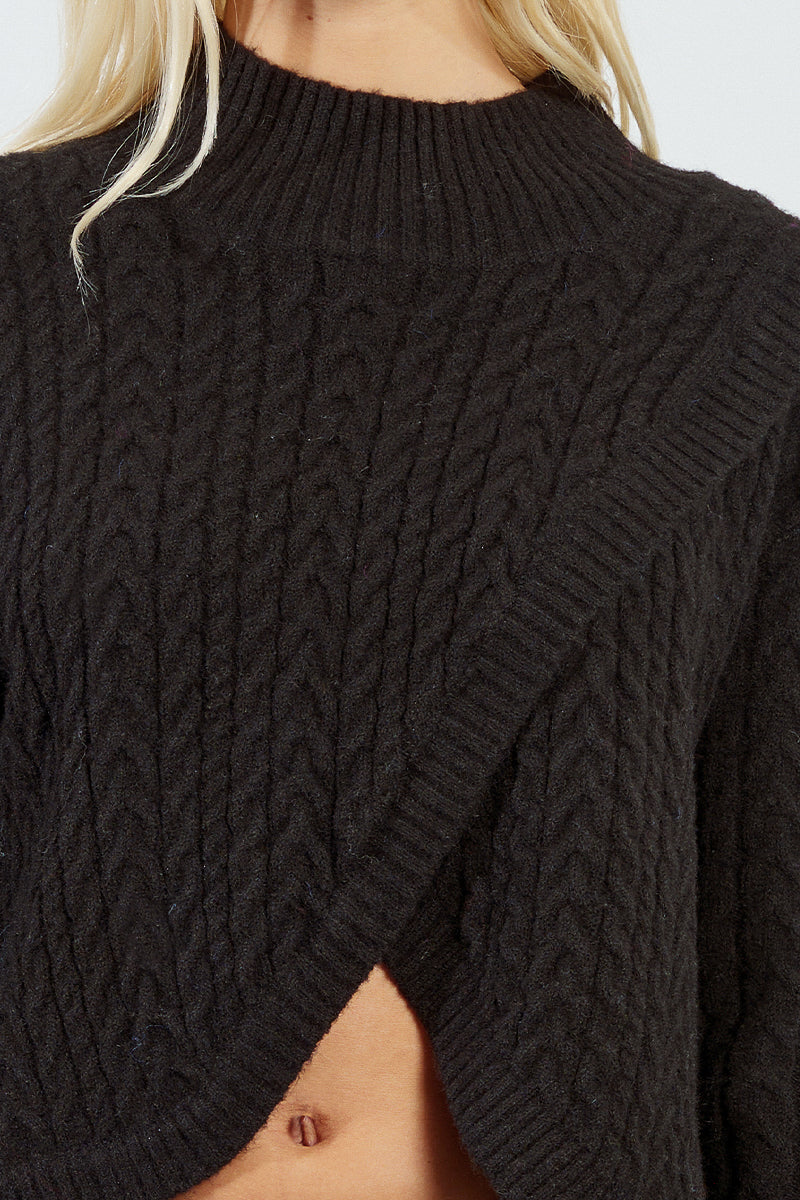 Black Mock Neck Criss Cross Front Sweater by Molly Bracken