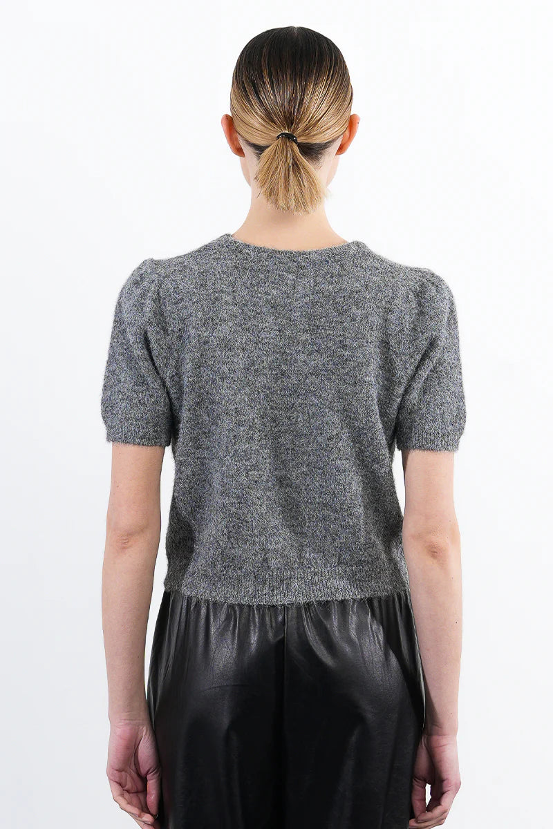 Sequin Bow Grey Short Sleeve Sweater by Molly Bracken