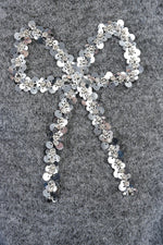 Sequin Bow Grey Short Sleeve Sweater by Molly Bracken
