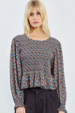Floral Smocked Peplum Blouse by Molly Bracken
