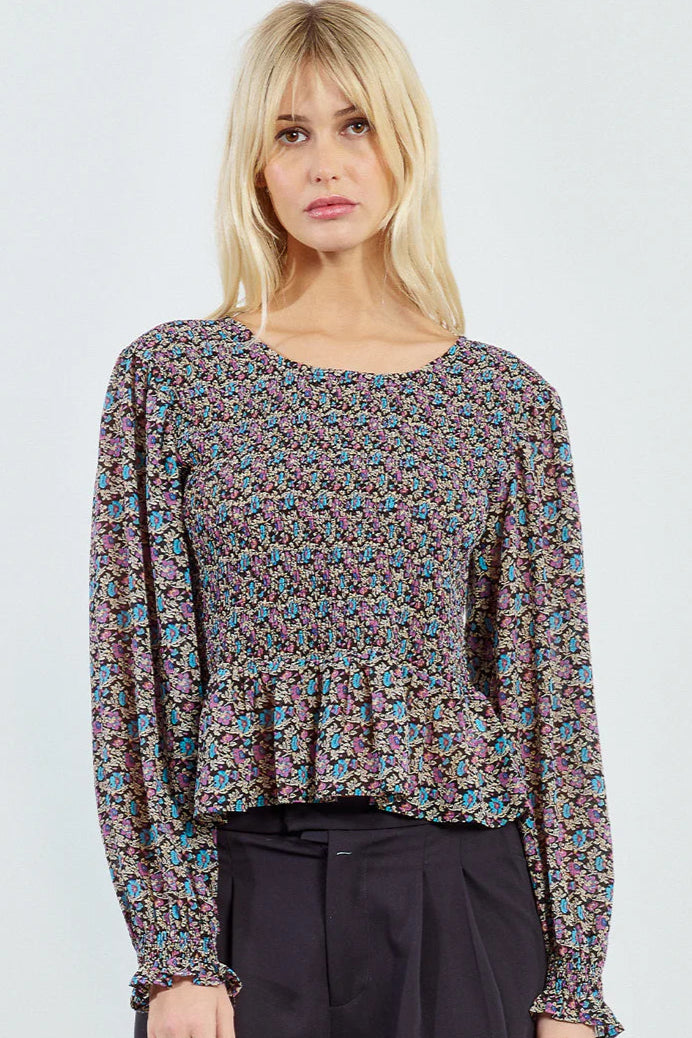 Floral Smocked Peplum Blouse by Molly Bracken