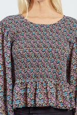 Floral Smocked Peplum Blouse by Molly Bracken