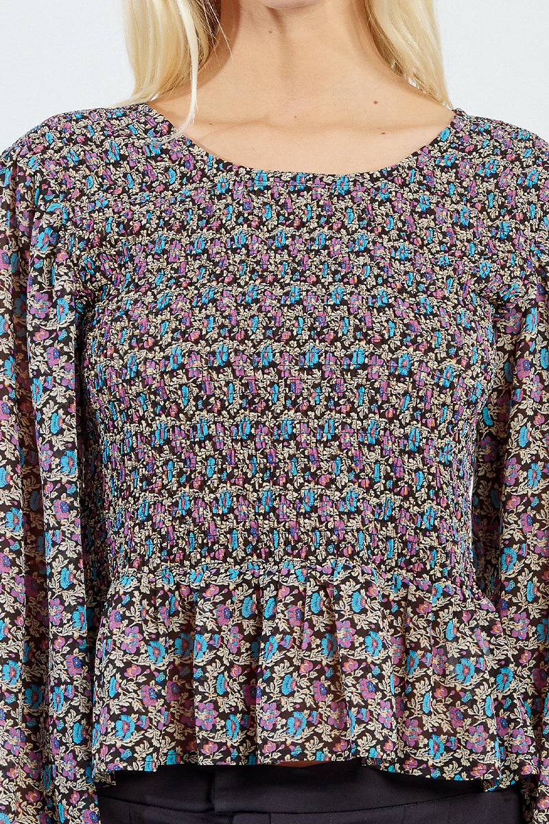 Floral Smocked Peplum Blouse by Molly Bracken