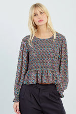 Floral Smocked Peplum Blouse by Molly Bracken