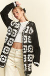 Granny Squares Open Cardigan in Black and White