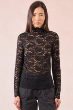 Black Lace High Neck Top by Molly Bracken