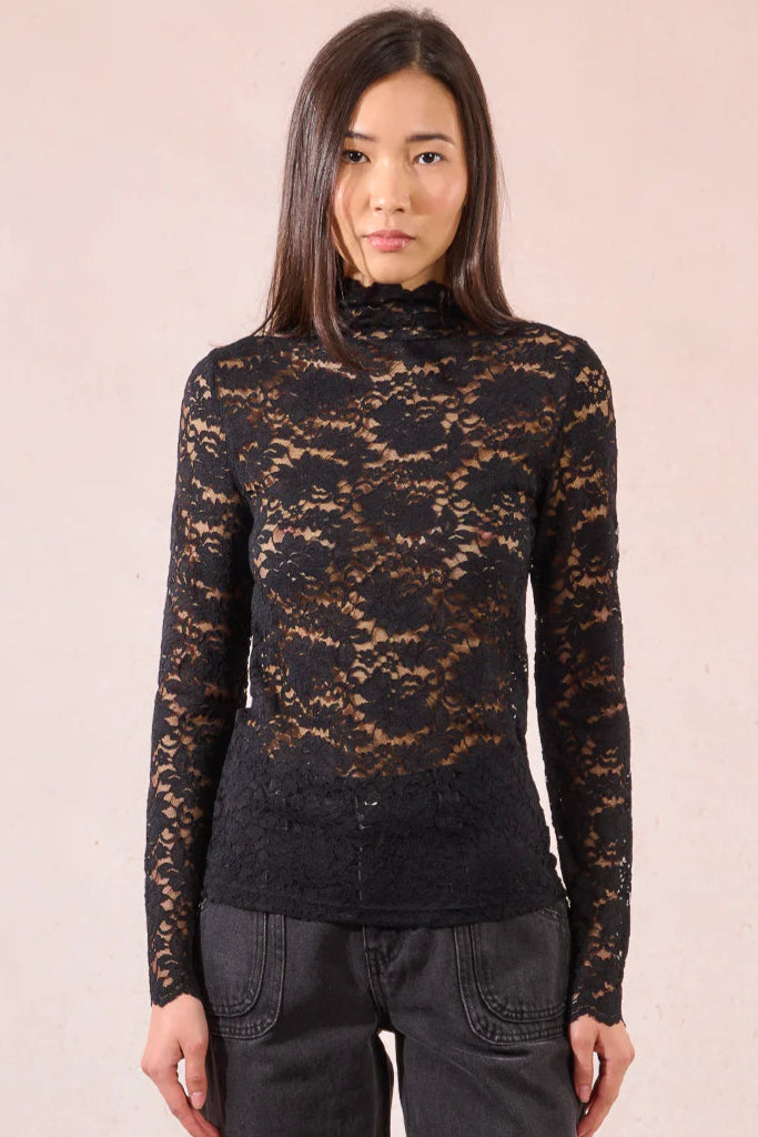 Black Lace High Neck Top by Molly Bracken