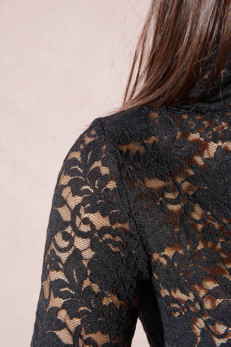 Black Lace High Neck Top by Molly Bracken
