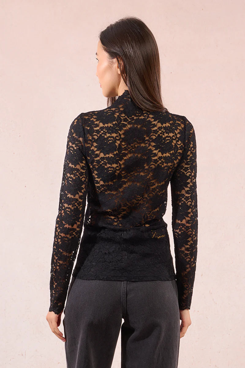 Black Lace High Neck Top by Molly Bracken