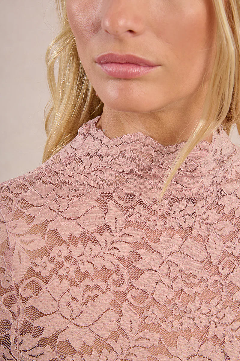 Pink Lace High Neck Top by Molly Bracken
