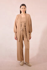 Golden Beige Open Long Cardigan by Molly Bracken