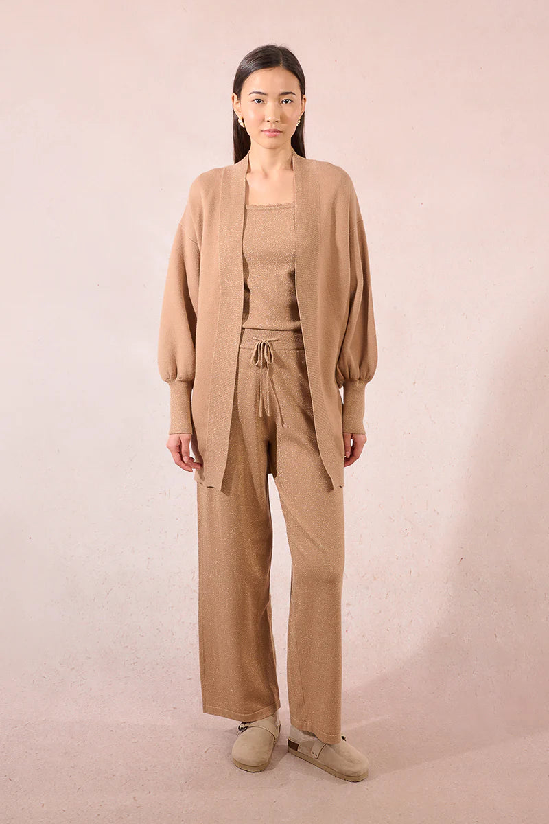 Golden Beige Open Long Cardigan by Molly Bracken