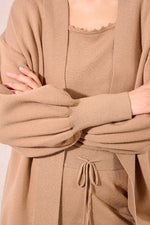 Golden Beige Open Long Cardigan by Molly Bracken