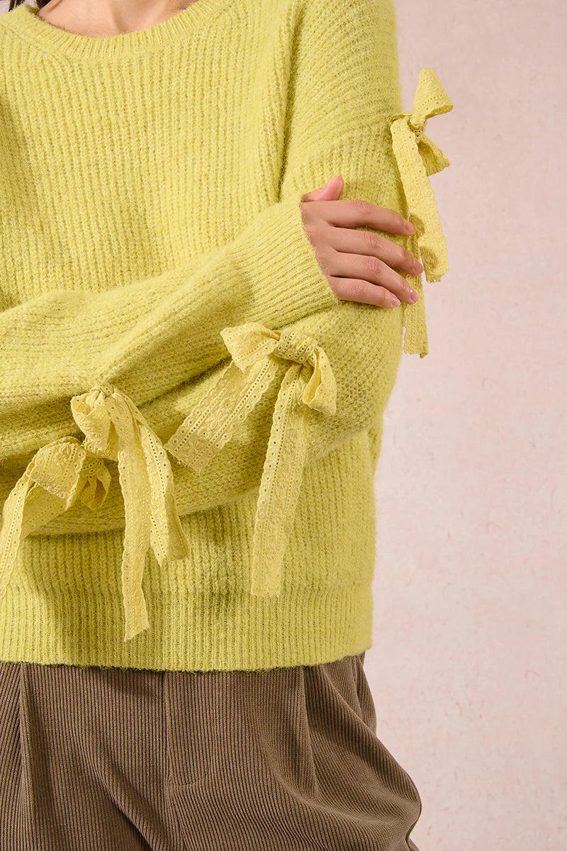 Lime Green Bow Sleeve Sweater by Molly Bracken
