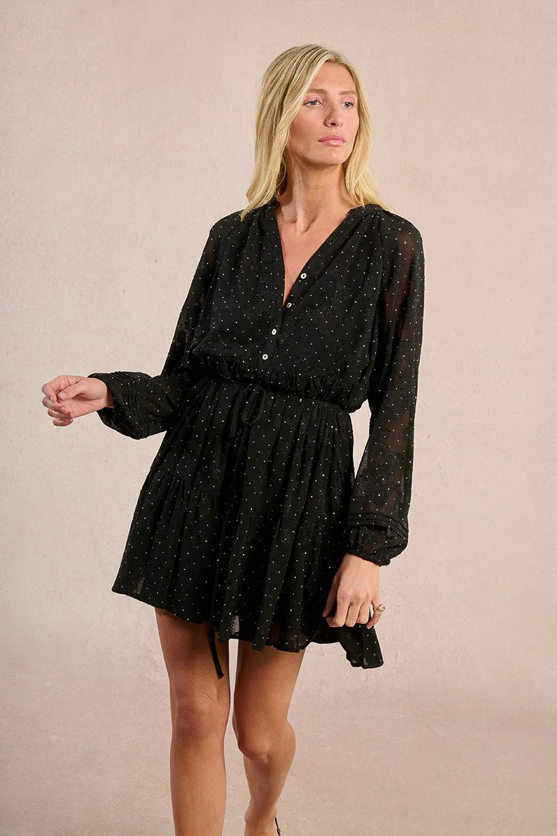Black Brocade and Dot Mini Dress by Molly Bracken