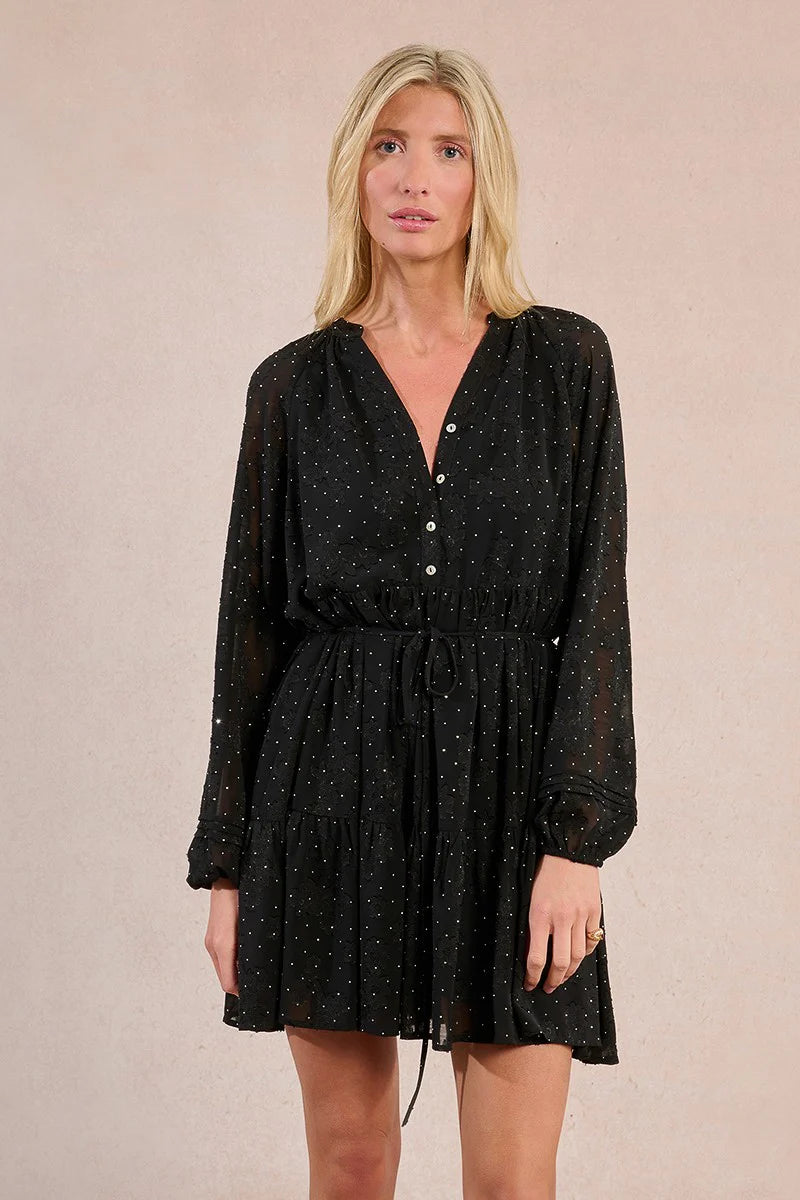Black Brocade and Dot Mini Dress by Molly Bracken