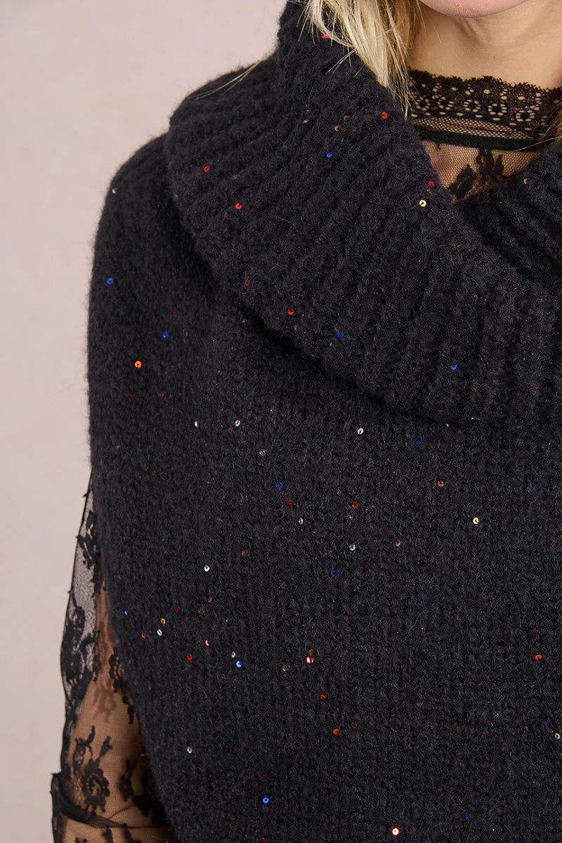 Black Sleeveless Cowl Neck Sweater by Molly Bracken