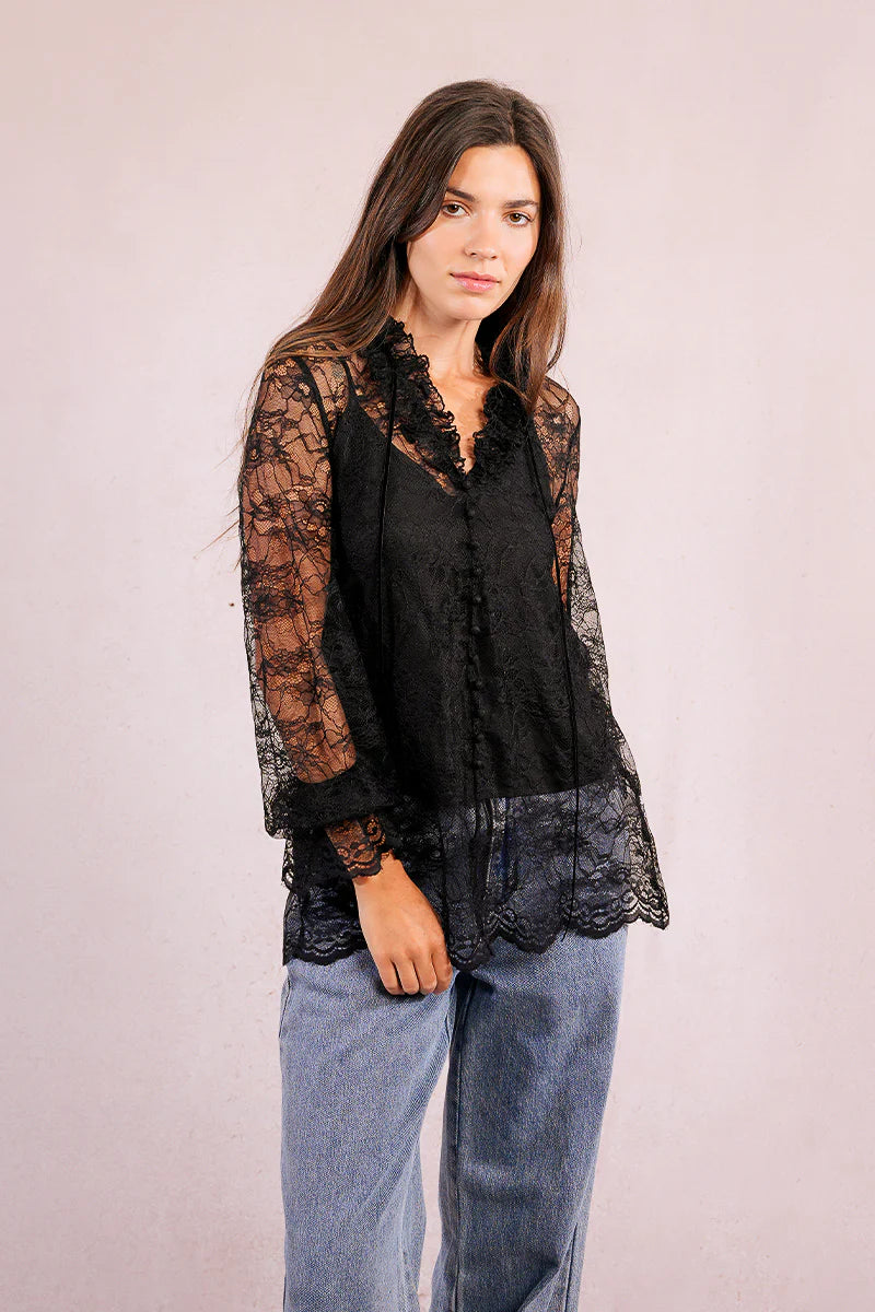 Black Lace Tunic Top by Molly Bracken