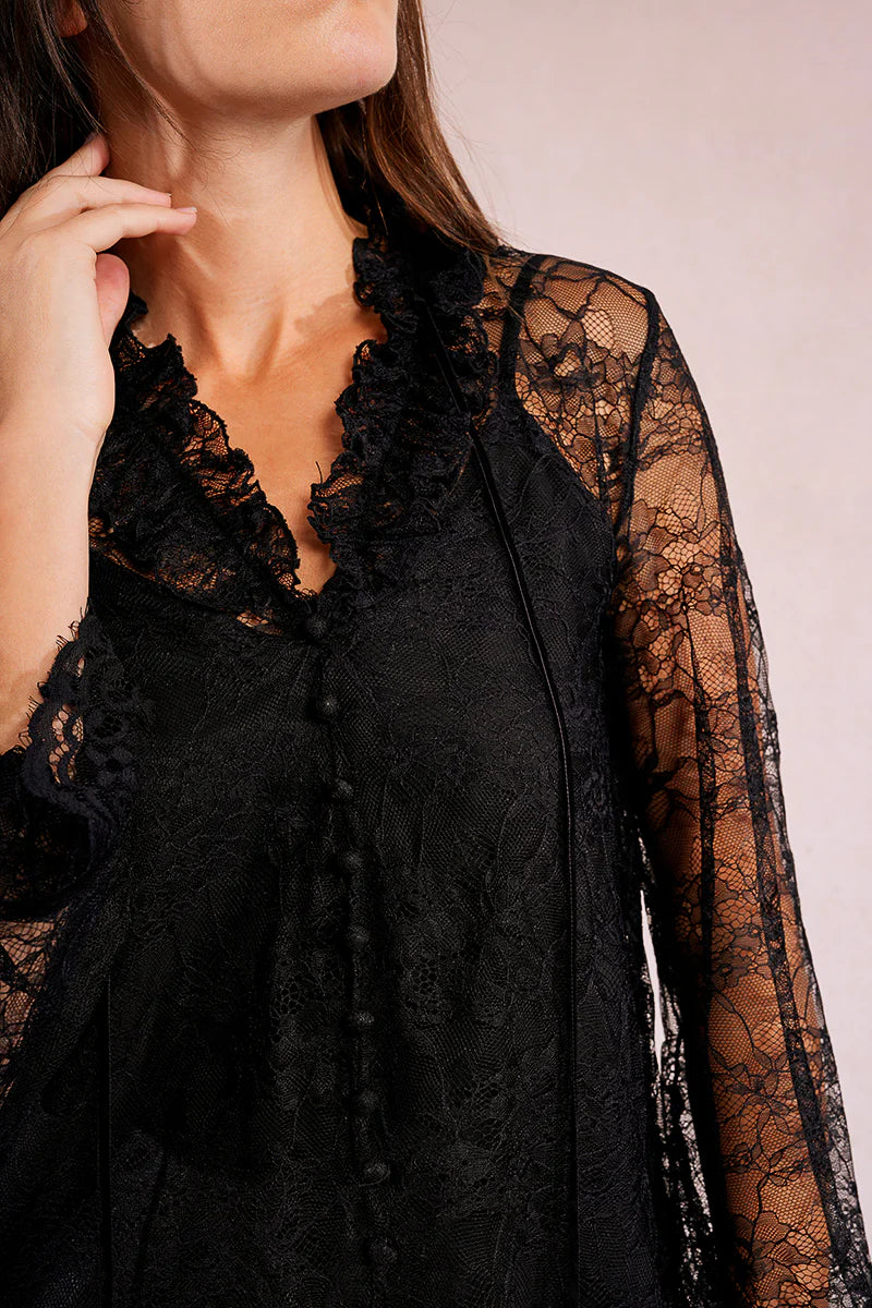 Black Lace Tunic Top by Molly Bracken