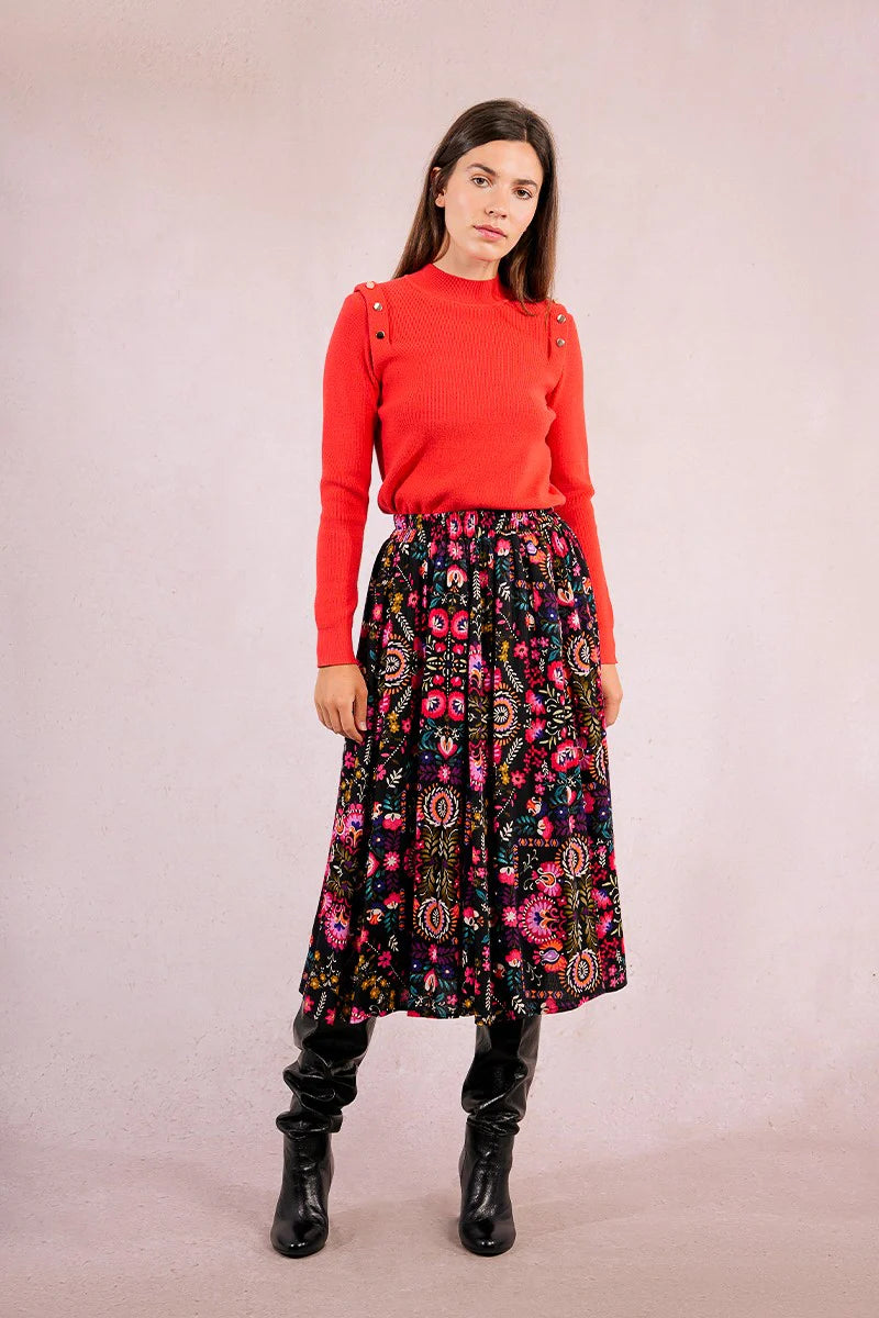 Folk Floral Midi Skirt by Molly Bracken