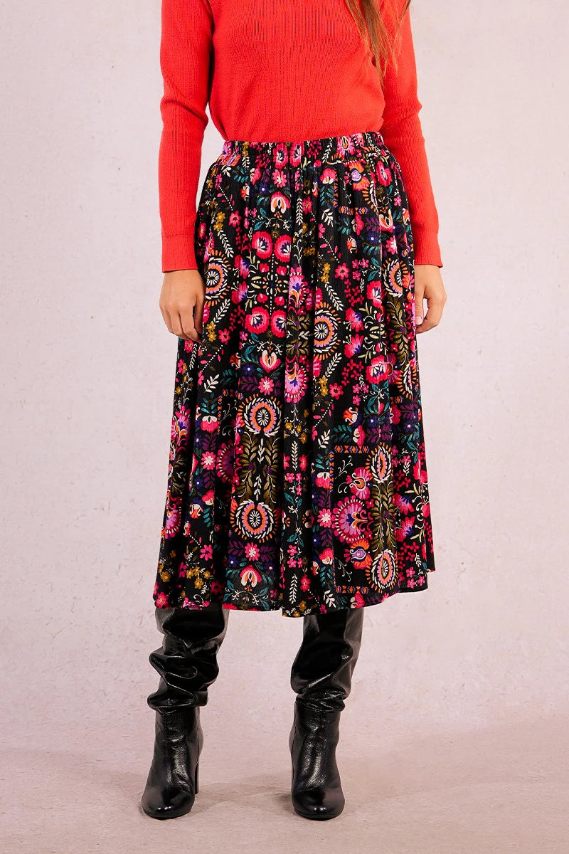 Folk Floral Midi Skirt by Molly Bracken