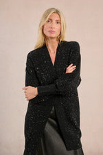 Black Sequin Open Long Cardigan by Molly Bracken