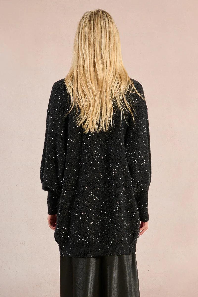 Black Sequin Open Long Cardigan by Molly Bracken