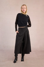 Pleated Wide Leg Black Culotte Pants by Molly Bracken