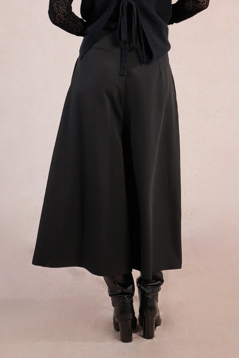 Pleated Wide Leg Black Culotte Pants by Molly Bracken