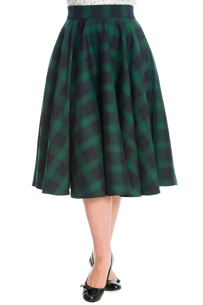 Navy and Green Plaid Circle Skirt by Banned