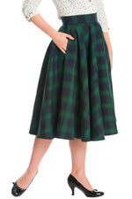Navy and Green Plaid Circle Skirt by Banned