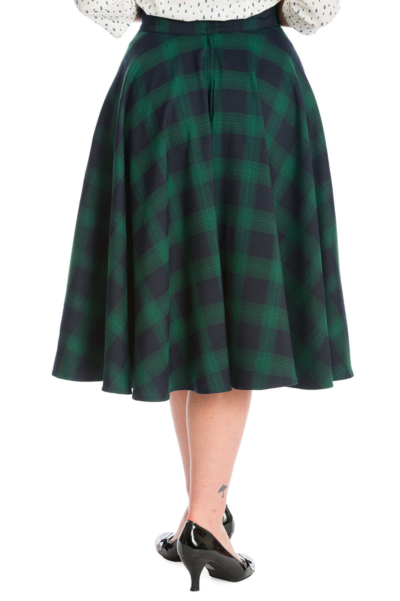 Navy and Green Plaid Circle Skirt by Banned