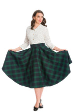 Green and Navy Plaid Circle Skirt by Banned