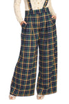 Navy Plaid Wide Leg Suspender Pants by Banned