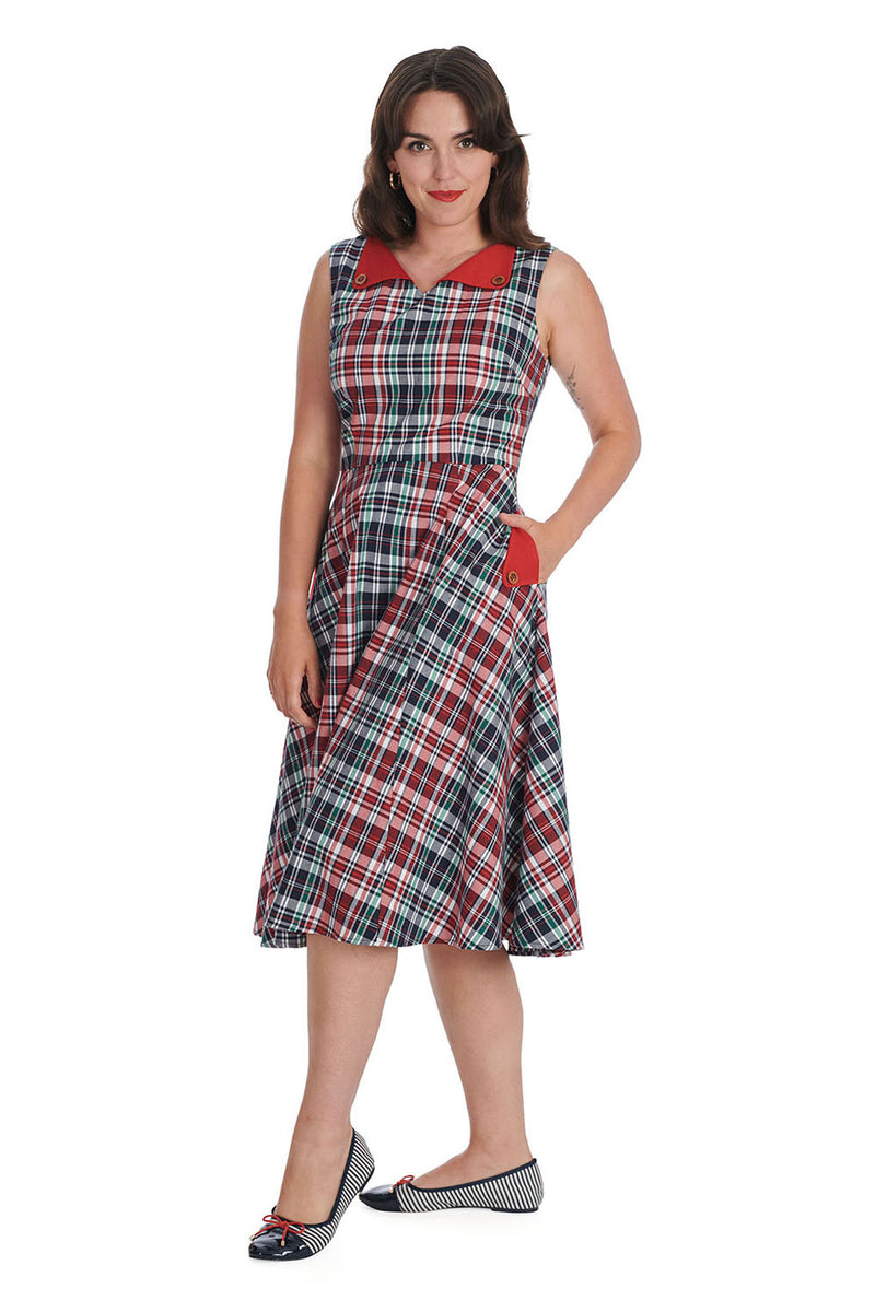 Boat Day Dress in Navy Plaid by Banned