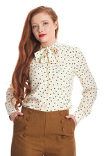 Ivory and Evergreen Polka-Dot Bow Blouse by Banned