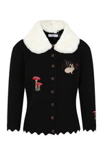 Woodland Faux Fur Collar Cardigan in Black by Banned
