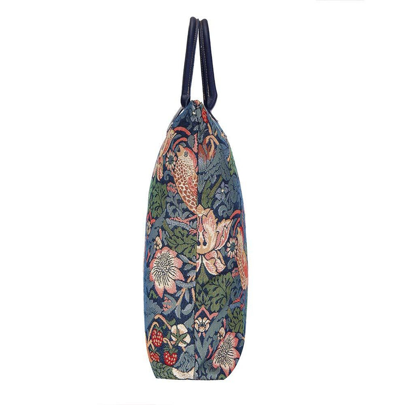 William Morris Strawberry Thief Blue Folding Tapestry Tote Bag