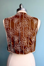 Brown Embroidered Tie Front Vest