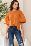 Caramel Jersey Puff Sleeve Top