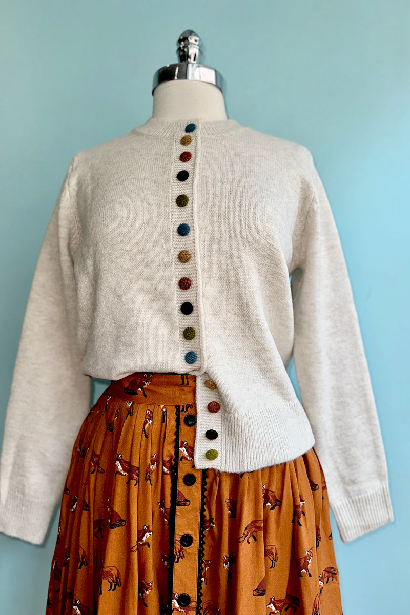 Ivory Cardigan Sweater with Multicolored Buttons by Compania Fantastica